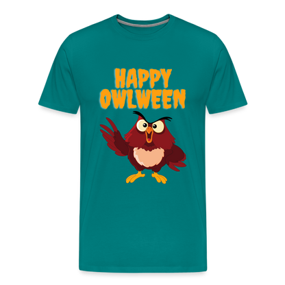 Happy Owlween, Happy Halloween, Monster, Trick Or Treat, Halloween, Spooky, Scary, Skull, halloween sweater, owl house, Men's Premium T-Shirt - teal