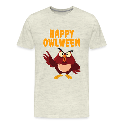 Happy Owlween, Happy Halloween, Monster, Trick Or Treat, Halloween, Spooky, Scary, Skull, halloween sweater, owl house, Men's Premium T-Shirt - heather oatmeal