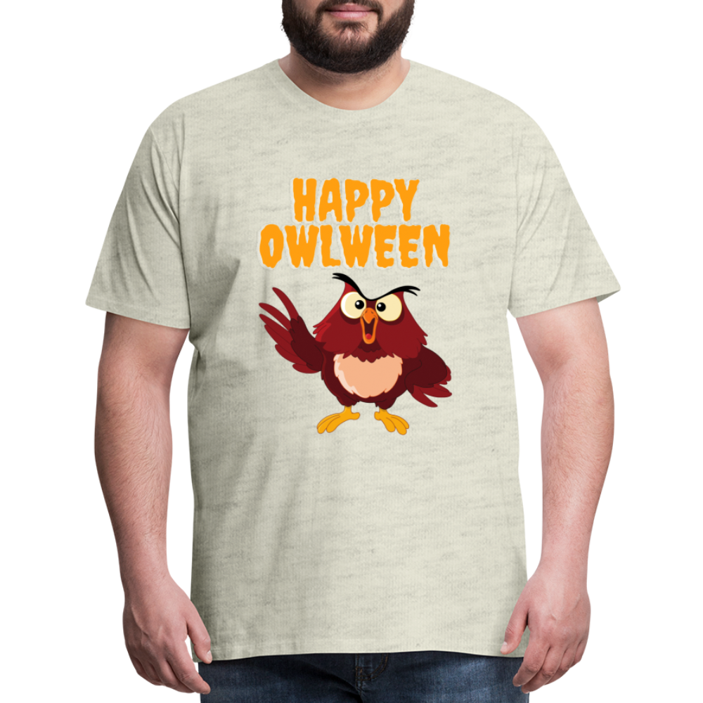 Happy Owlween, Happy Halloween, Monster, Trick Or Treat, Halloween, Spooky, Scary, Skull, halloween sweater, owl house, Men's Premium T-Shirt - heather oatmeal