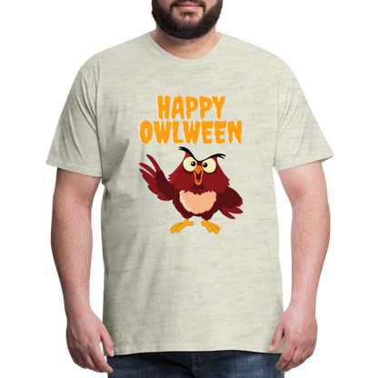 Happy Owlween, Happy Halloween, Monster, Trick Or Treat, Halloween, Spooky, Scary, Skull, halloween sweater, owl house, Men's Premium T-Shirt - heather oatmeal