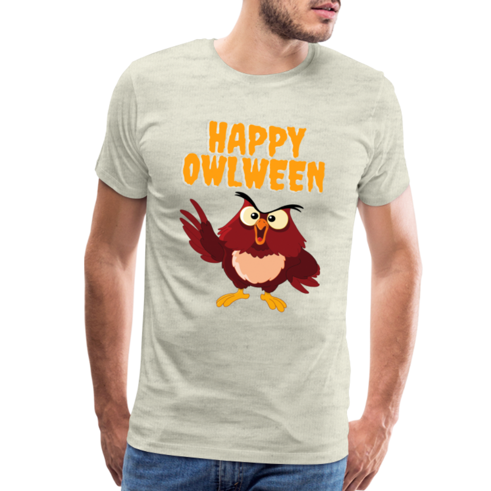 Happy Owlween, Happy Halloween, Monster, Trick Or Treat, Halloween, Spooky, Scary, Skull, halloween sweater, owl house, Men's Premium T-Shirt - heather oatmeal