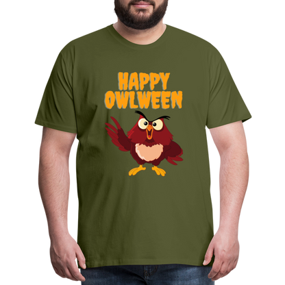 Happy Owlween, Happy Halloween, Monster, Trick Or Treat, Halloween, Spooky, Scary, Skull, halloween sweater, owl house, Men's Premium T-Shirt - olive green