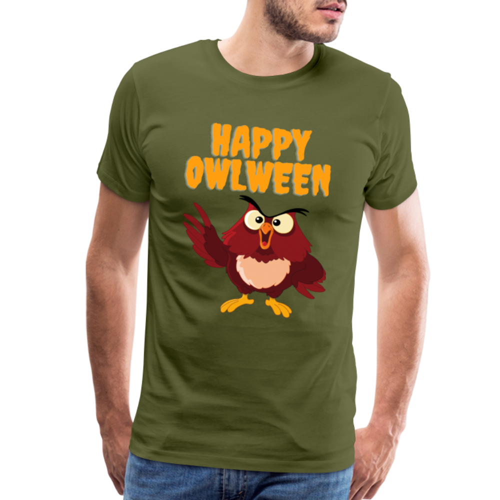Happy Owlween, Happy Halloween, Monster, Trick Or Treat, Halloween, Spooky, Scary, Skull, halloween sweater, owl house, Men's Premium T-Shirt - olive green