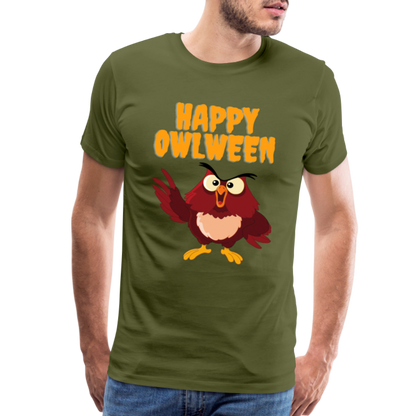 Happy Owlween, Happy Halloween, Monster, Trick Or Treat, Halloween, Spooky, Scary, Skull, halloween sweater, owl house, Men's Premium T-Shirt - olive green
