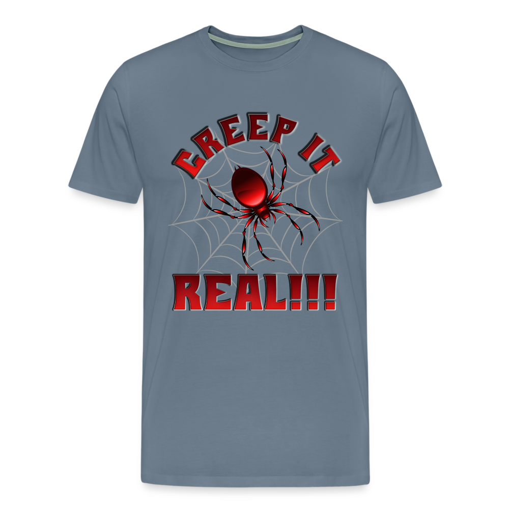 Creep It Real, Spider Shirt, Halloween Shirt Men, Black Spooky Shirt, Funny Halloween, Halloween, Web, Spiderweb Shirt, Men's Premium T-Shirt - steel blue