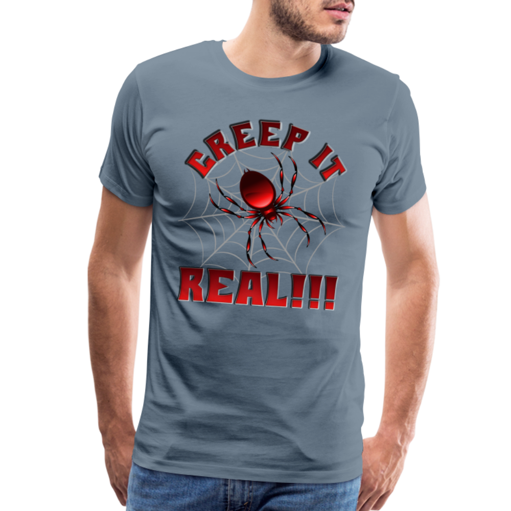 Creep It Real, Spider Shirt, Halloween Shirt Men, Black Spooky Shirt, Funny Halloween, Halloween, Web, Spiderweb Shirt, Men's Premium T-Shirt - steel blue