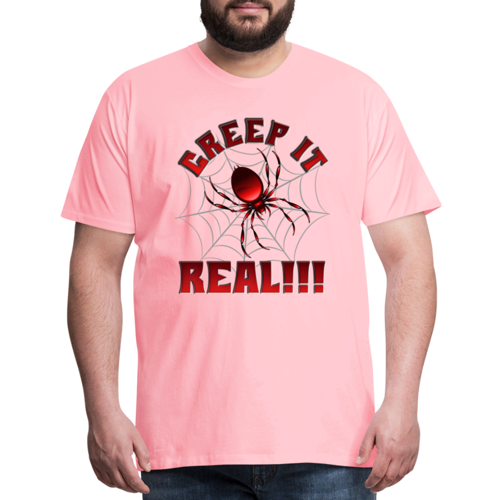 Creep It Real, Spider Shirt, Halloween Shirt Men, Black Spooky Shirt, Funny Halloween, Halloween, Web, Spiderweb Shirt, Men's Premium T-Shirt - pink