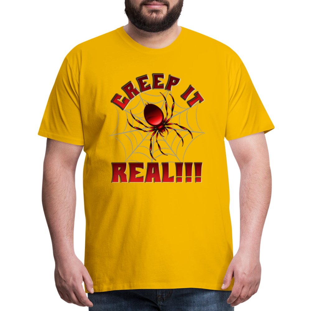 Creep It Real, Spider Shirt, Halloween Shirt Men, Black Spooky Shirt, Funny Halloween, Halloween, Web, Spiderweb Shirt, Men's Premium T-Shirt - sun yellow