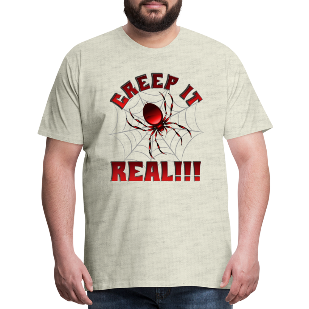 Creep It Real, Spider Shirt, Halloween Shirt Men, Black Spooky Shirt, Funny Halloween, Halloween, Web, Spiderweb Shirt, Men's Premium T-Shirt - heather oatmeal