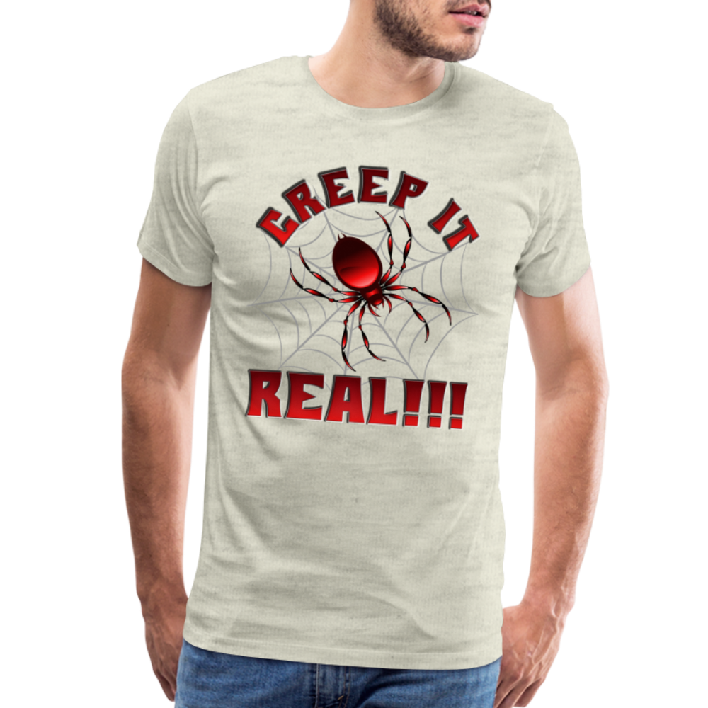 Creep It Real, Spider Shirt, Halloween Shirt Men, Black Spooky Shirt, Funny Halloween, Halloween, Web, Spiderweb Shirt, Men's Premium T-Shirt - heather oatmeal