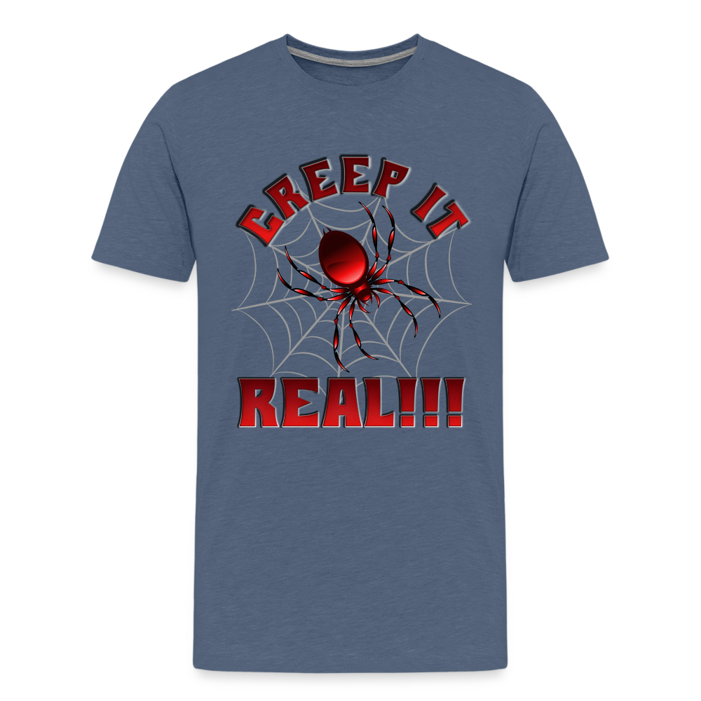 Creep It Real, Spider Shirt, Halloween Shirt Men, Black Spooky Shirt, Funny Halloween, Halloween, Web, Spiderweb Shirt, Men's Premium T-Shirt - heather blue