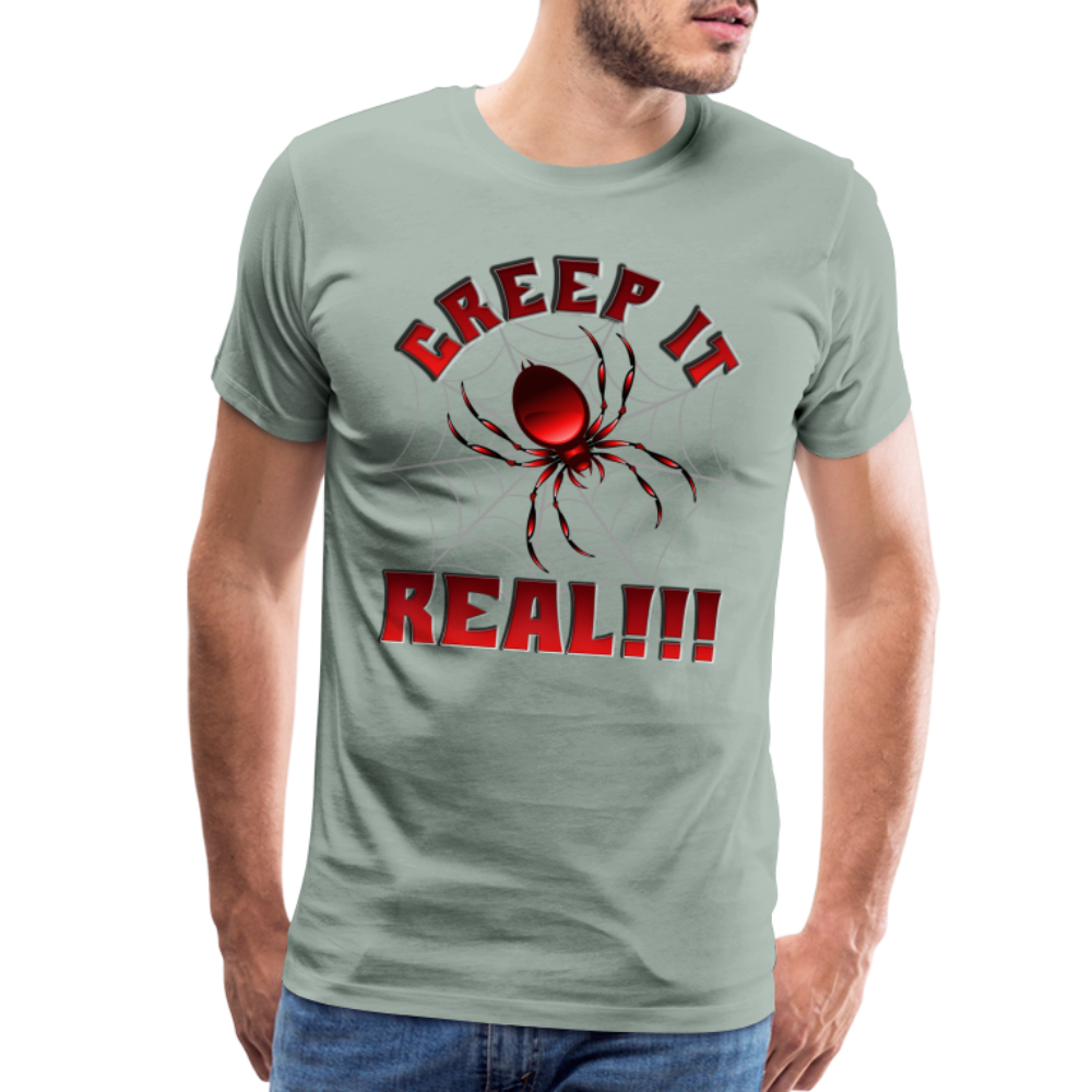 Creep It Real, Spider Shirt, Halloween Shirt Men, Black Spooky Shirt, Funny Halloween, Halloween, Web, Spiderweb Shirt, Men's Premium T-Shirt - steel green