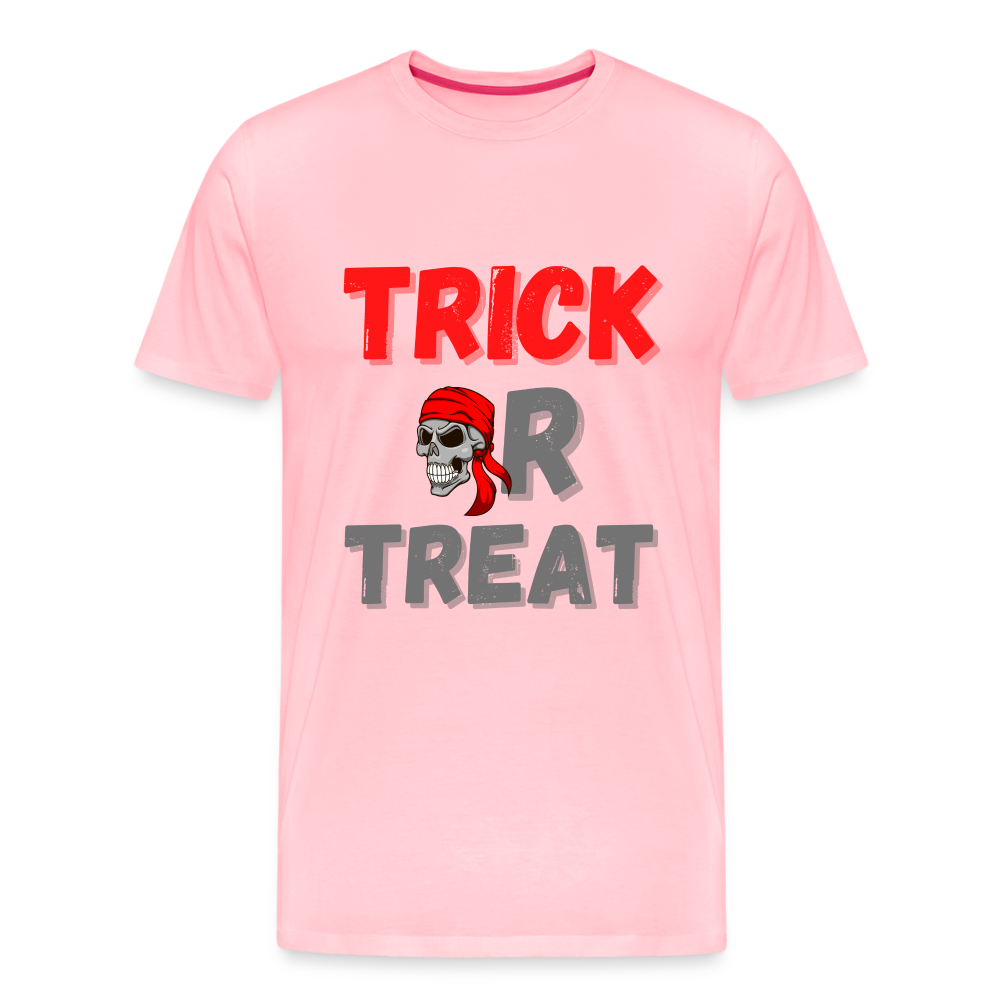 Trick or treat, halloween, horror, cute, october, pumpkin, scary, spooky, funny, cat, creepy, fall, ghost, halloween party, witch, autumn, candy, kawaii, jack o lantern, skeleton, trick or treating, Men's Premium T-Shirt - pink