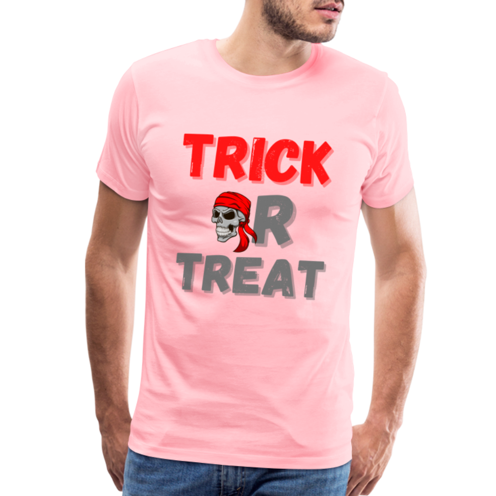 Trick or treat, halloween, horror, cute, october, pumpkin, scary, spooky, funny, cat, creepy, fall, ghost, halloween party, witch, autumn, candy, kawaii, jack o lantern, skeleton, trick or treating, Men's Premium T-Shirt - pink