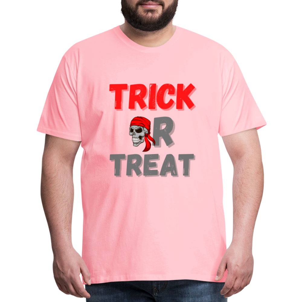 Trick or treat, halloween, horror, cute, october, pumpkin, scary, spooky, funny, cat, creepy, fall, ghost, halloween party, witch, autumn, candy, kawaii, jack o lantern, skeleton, trick or treating, Men's Premium T-Shirt - pink