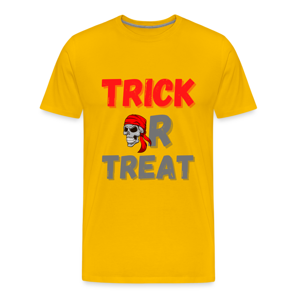 Trick or treat, halloween, horror, cute, october, pumpkin, scary, spooky, funny, cat, creepy, fall, ghost, halloween party, witch, autumn, candy, kawaii, jack o lantern, skeleton, trick or treating, Men's Premium T-Shirt - sun yellow
