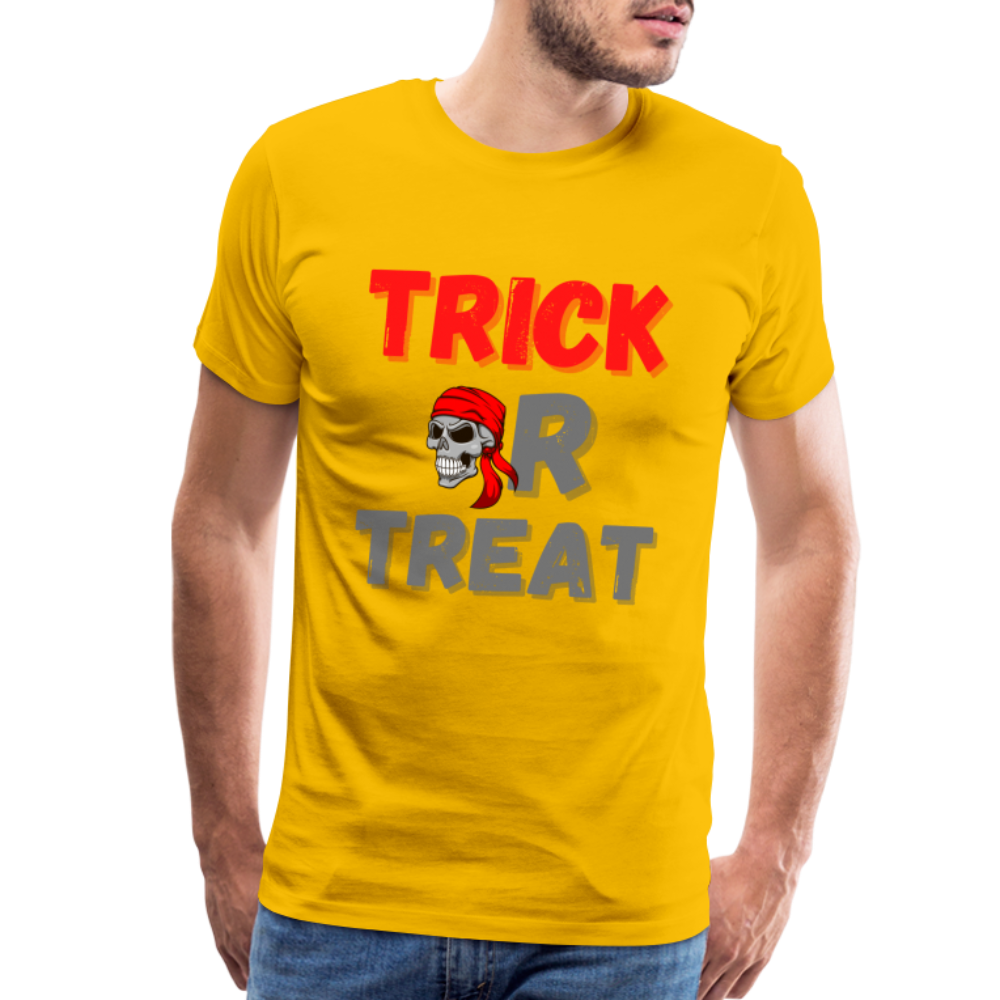 Trick or treat, halloween, horror, cute, october, pumpkin, scary, spooky, funny, cat, creepy, fall, ghost, halloween party, witch, autumn, candy, kawaii, jack o lantern, skeleton, trick or treating, Men's Premium T-Shirt - sun yellow
