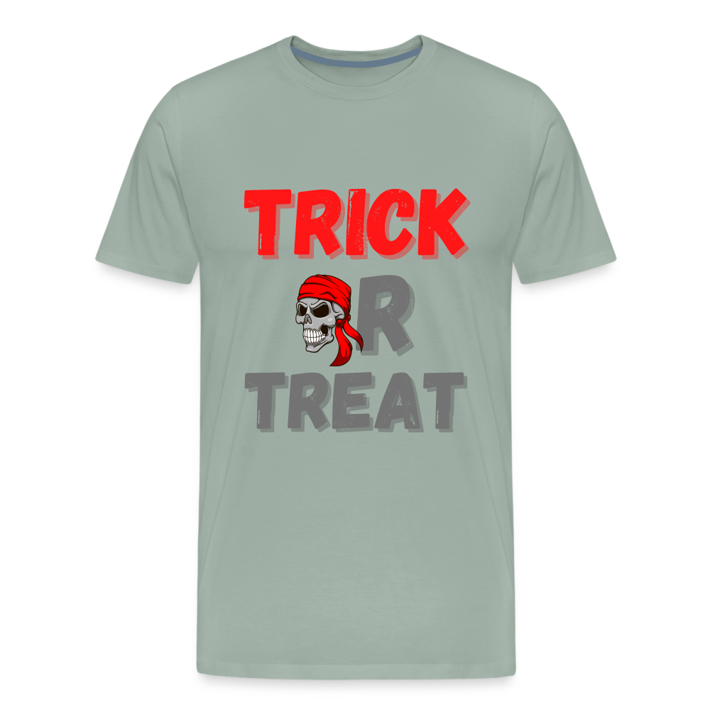 Trick or treat, halloween, horror, cute, october, pumpkin, scary, spooky, funny, cat, creepy, fall, ghost, halloween party, witch, autumn, candy, kawaii, jack o lantern, skeleton, trick or treating, Men's Premium T-Shirt - steel green
