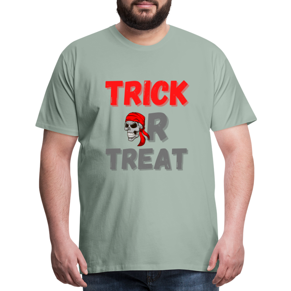 Trick or treat, halloween, horror, cute, october, pumpkin, scary, spooky, funny, cat, creepy, fall, ghost, halloween party, witch, autumn, candy, kawaii, jack o lantern, skeleton, trick or treating, Men's Premium T-Shirt - steel green