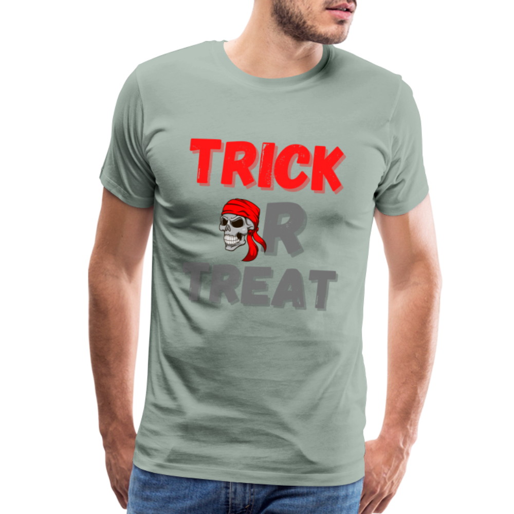 Trick or treat, halloween, horror, cute, october, pumpkin, scary, spooky, funny, cat, creepy, fall, ghost, halloween party, witch, autumn, candy, kawaii, jack o lantern, skeleton, trick or treating, Men's Premium T-Shirt - steel green