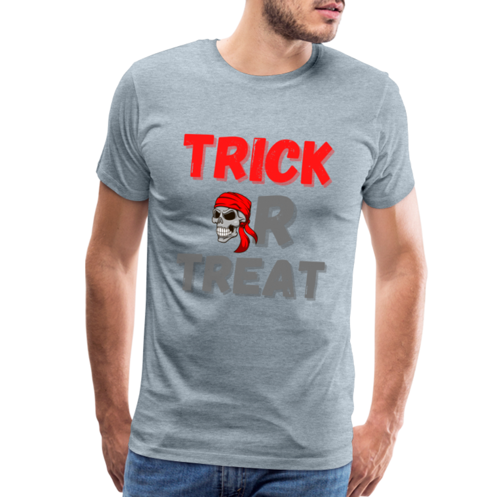 Trick or treat, halloween, horror, cute, october, pumpkin, scary, spooky, funny, cat, creepy, fall, ghost, halloween party, witch, autumn, candy, kawaii, jack o lantern, skeleton, trick or treating, Men's Premium T-Shirt - heather ice blue