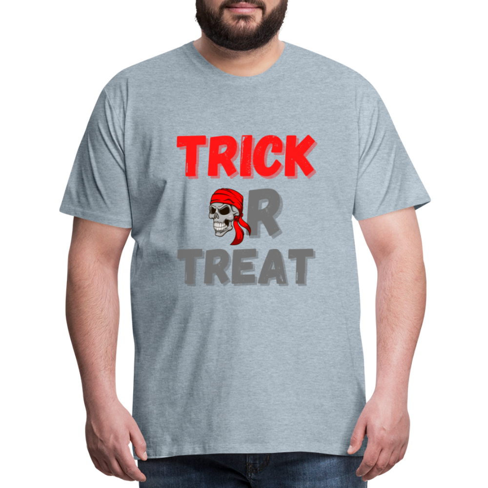 Trick or treat, halloween, horror, cute, october, pumpkin, scary, spooky, funny, cat, creepy, fall, ghost, halloween party, witch, autumn, candy, kawaii, jack o lantern, skeleton, trick or treating, Men's Premium T-Shirt - heather ice blue