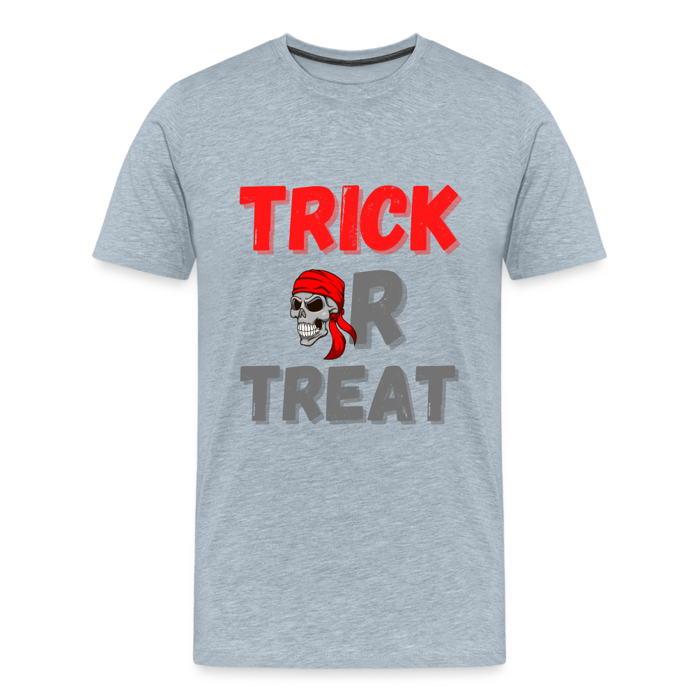 Trick or treat, halloween, horror, cute, october, pumpkin, scary, spooky, funny, cat, creepy, fall, ghost, halloween party, witch, autumn, candy, kawaii, jack o lantern, skeleton, trick or treating, Men's Premium T-Shirt - heather ice blue