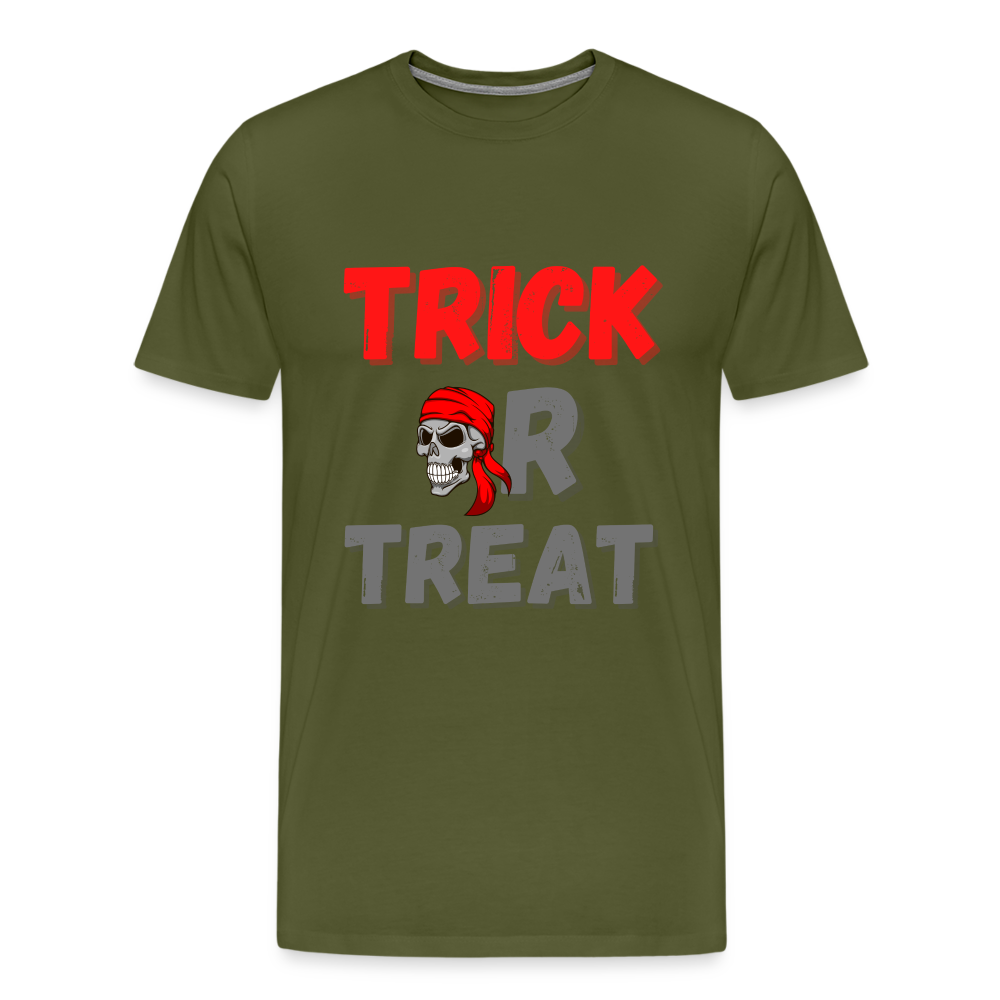Trick or treat, halloween, horror, cute, october, pumpkin, scary, spooky, funny, cat, creepy, fall, ghost, halloween party, witch, autumn, candy, kawaii, jack o lantern, skeleton, trick or treating, Men's Premium T-Shirt - olive green