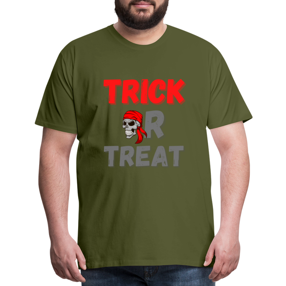 Trick or treat, halloween, horror, cute, october, pumpkin, scary, spooky, funny, cat, creepy, fall, ghost, halloween party, witch, autumn, candy, kawaii, jack o lantern, skeleton, trick or treating, Men's Premium T-Shirt - olive green