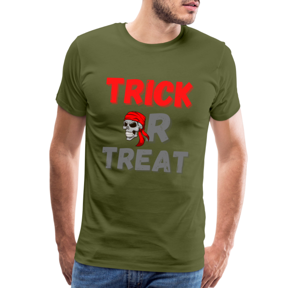 Trick or treat, halloween, horror, cute, october, pumpkin, scary, spooky, funny, cat, creepy, fall, ghost, halloween party, witch, autumn, candy, kawaii, jack o lantern, skeleton, trick or treating, Men's Premium T-Shirt - olive green