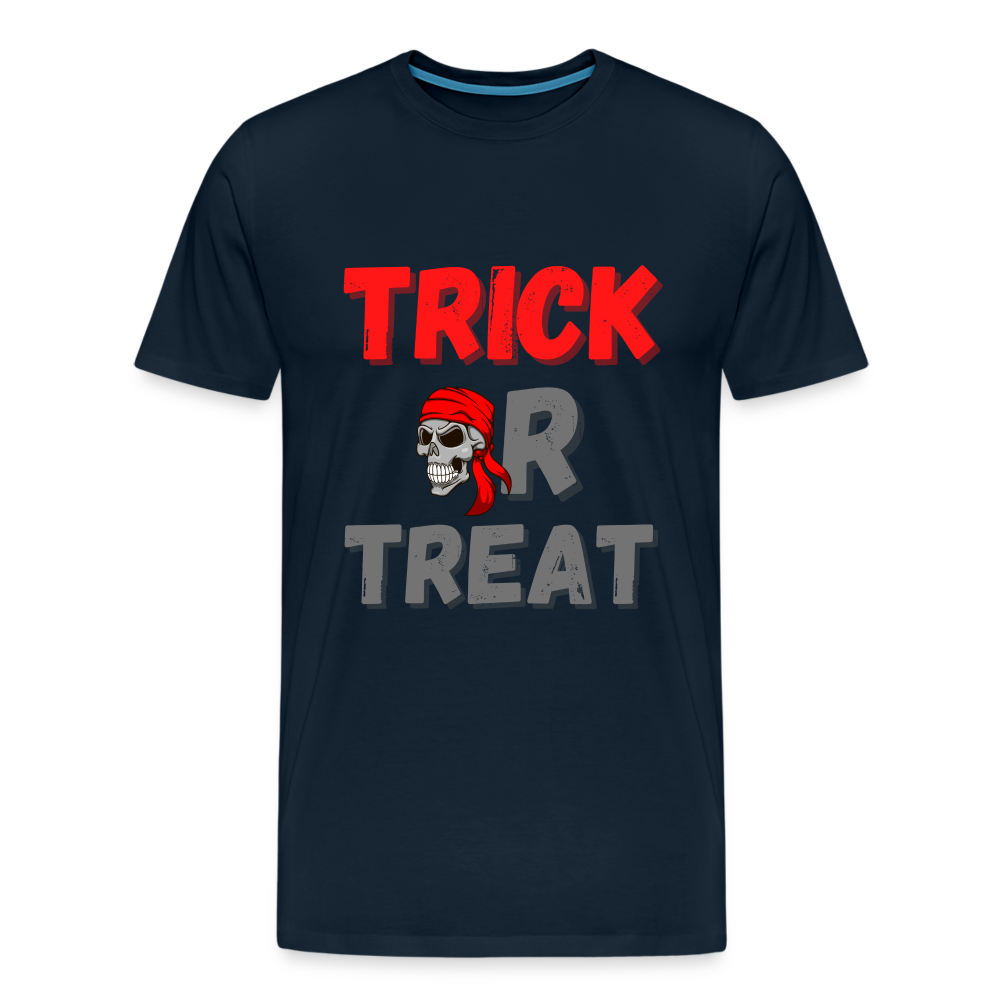 Trick or treat, halloween, horror, cute, october, pumpkin, scary, spooky, funny, cat, creepy, fall, ghost, halloween party, witch, autumn, candy, kawaii, jack o lantern, skeleton, trick or treating, Men's Premium T-Shirt - deep navy