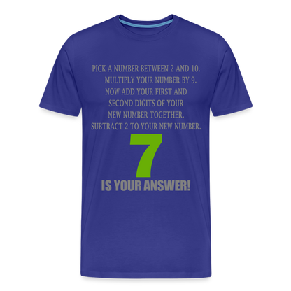 Problem Solving Math Teacher Shirt, Mathematics Shirt, Funny Joke Shirt, Answer Quote Lucky 7 Shirt, Mind Reading Sarcastic Cool Men's Premium T-Shirt - royal blue