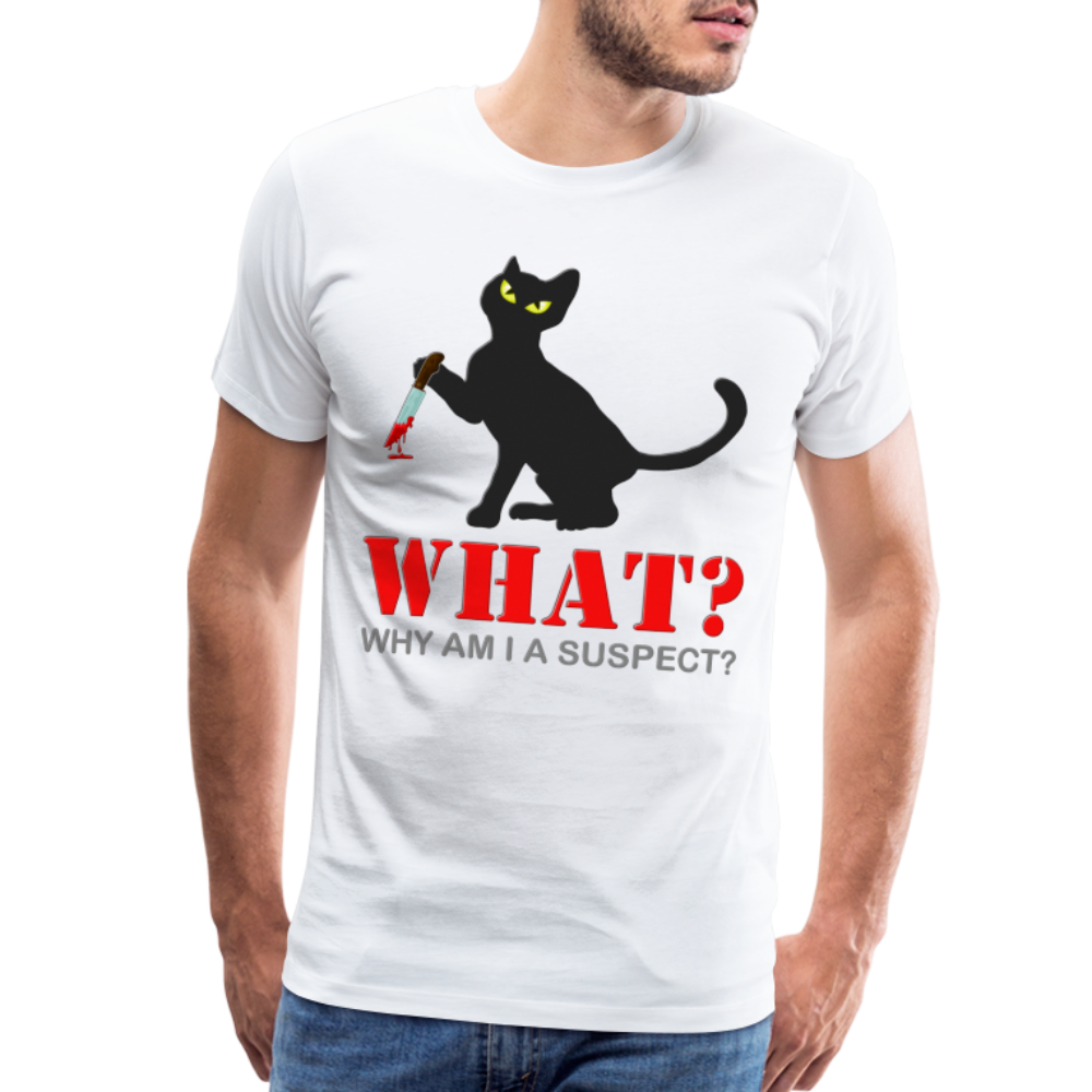 Halloween Cat Shirt, Why Am I A Suspect Shirt, Murderous Cat With Knife T-Shirt, Murderous Cat Shirt, Mens Premium T-Shirt - white