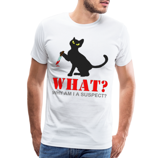 Halloween Cat Shirt, Why Am I A Suspect Shirt, Murderous Cat With Knife T-Shirt, Murderous Cat Shirt, Mens Premium T-Shirt - white