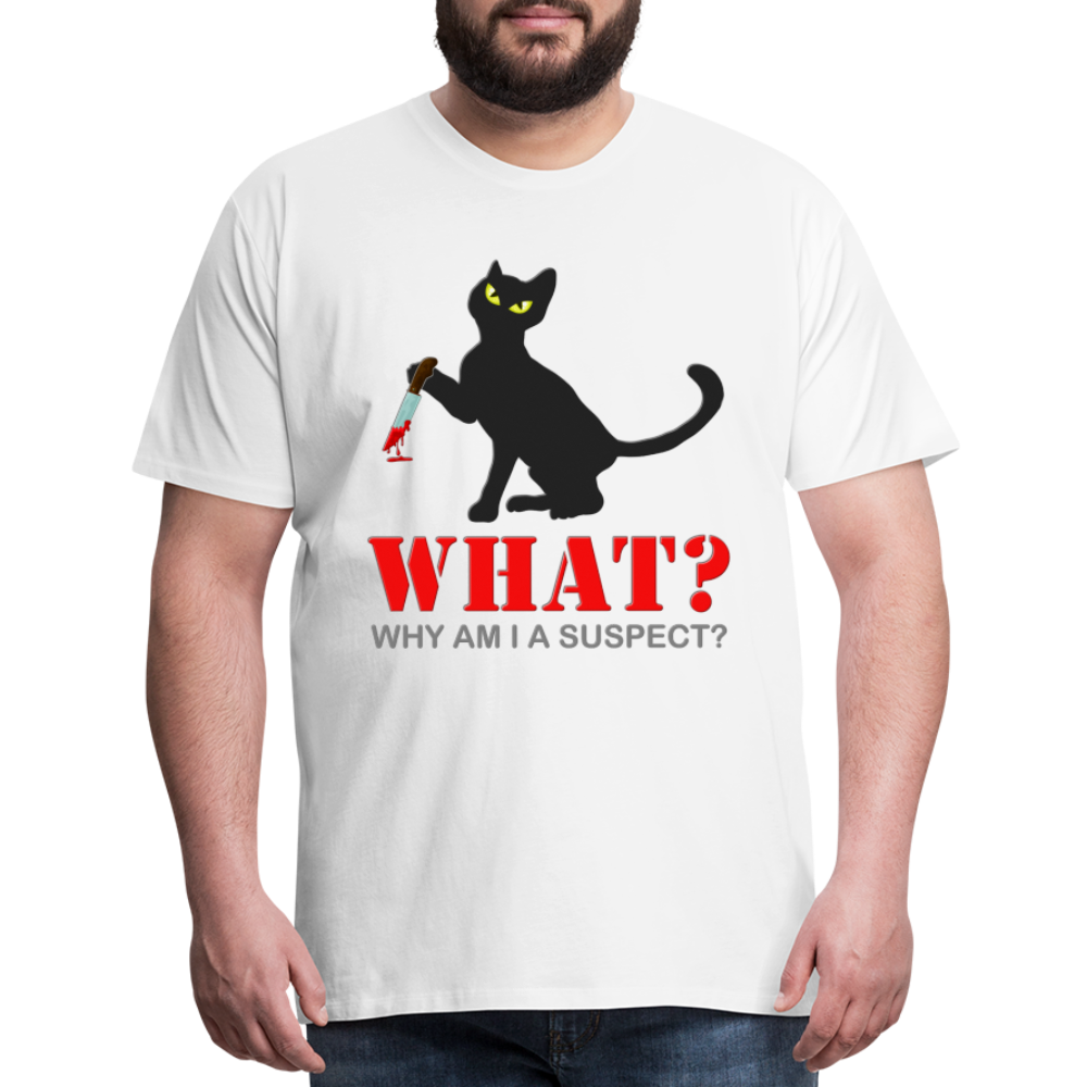 Halloween Cat Shirt, Why Am I A Suspect Shirt, Murderous Cat With Knife T-Shirt, Murderous Cat Shirt, Mens Premium T-Shirt - white