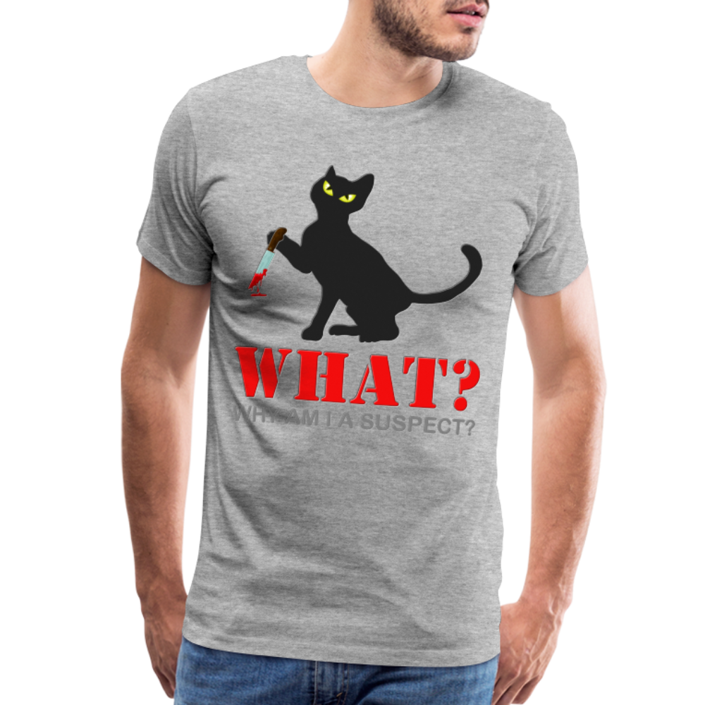 Halloween Cat Shirt, Why Am I A Suspect Shirt, Murderous Cat With Knife T-Shirt, Murderous Cat Shirt, Mens Premium T-Shirt - heather gray