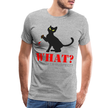 Halloween Cat Shirt, Why Am I A Suspect Shirt, Murderous Cat With Knife T-Shirt, Murderous Cat Shirt, Mens Premium T-Shirt - heather gray