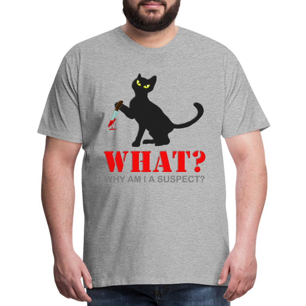 Halloween Cat Shirt, Why Am I A Suspect Shirt, Murderous Cat With Knife T-Shirt, Murderous Cat Shirt, Mens Premium T-Shirt - heather gray