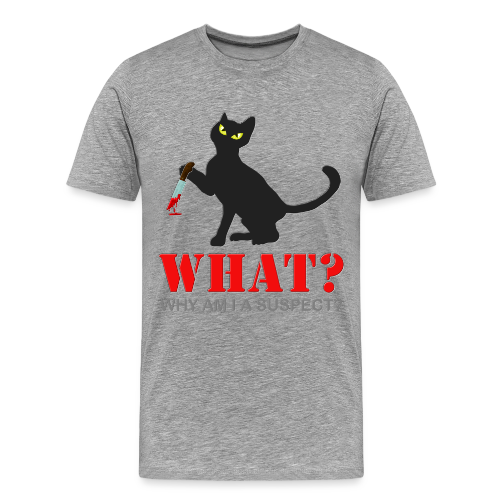 Halloween Cat Shirt, Why Am I A Suspect Shirt, Murderous Cat With Knife T-Shirt, Murderous Cat Shirt, Mens Premium T-Shirt - heather gray