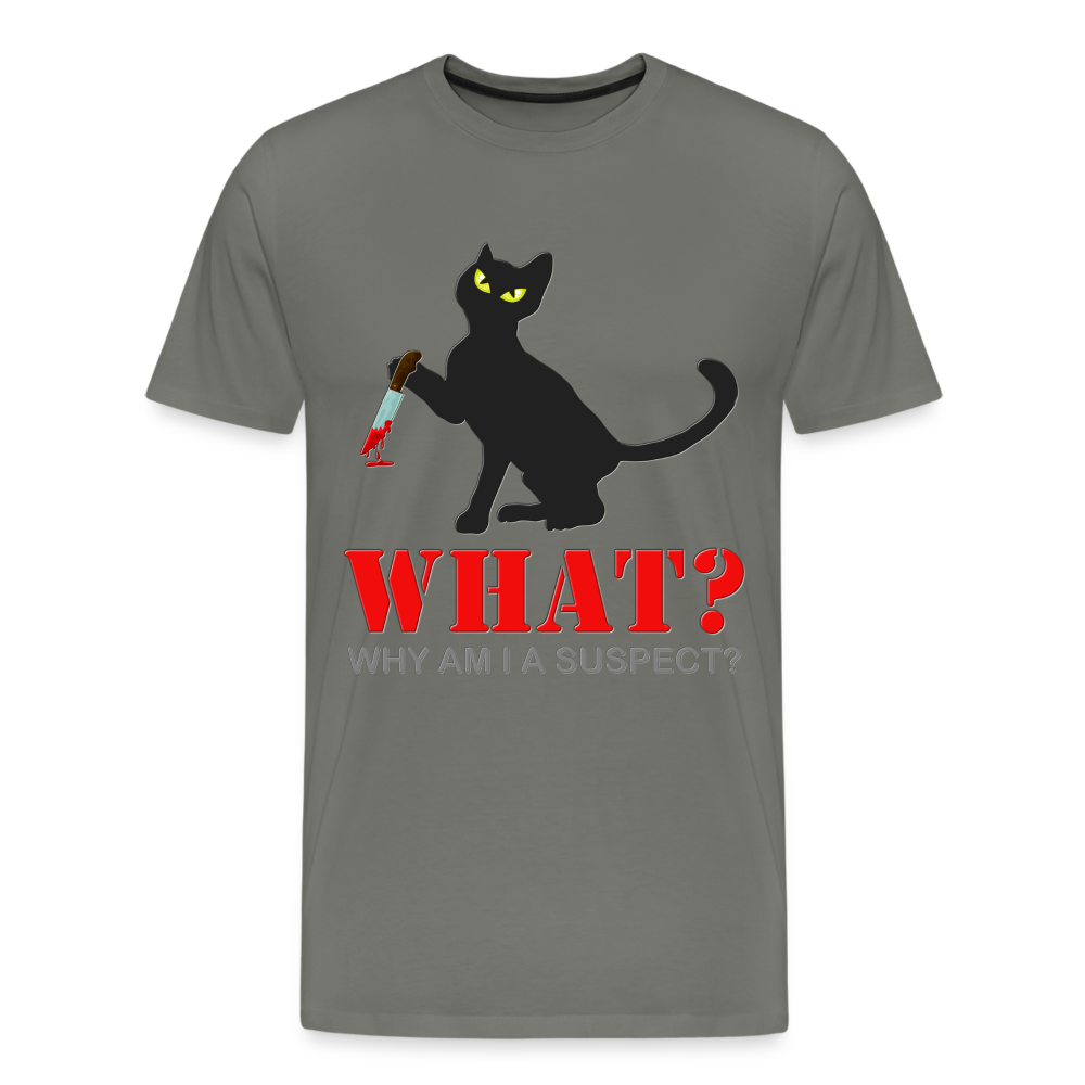 Halloween Cat Shirt, Why Am I A Suspect Shirt, Murderous Cat With Knife T-Shirt, Murderous Cat Shirt, Mens Premium T-Shirt - asphalt gray