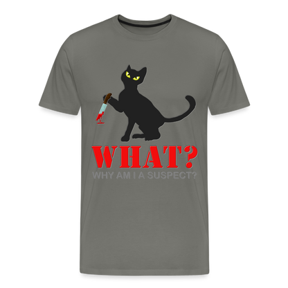 Halloween Cat Shirt, Why Am I A Suspect Shirt, Murderous Cat With Knife T-Shirt, Murderous Cat Shirt, Mens Premium T-Shirt - asphalt gray
