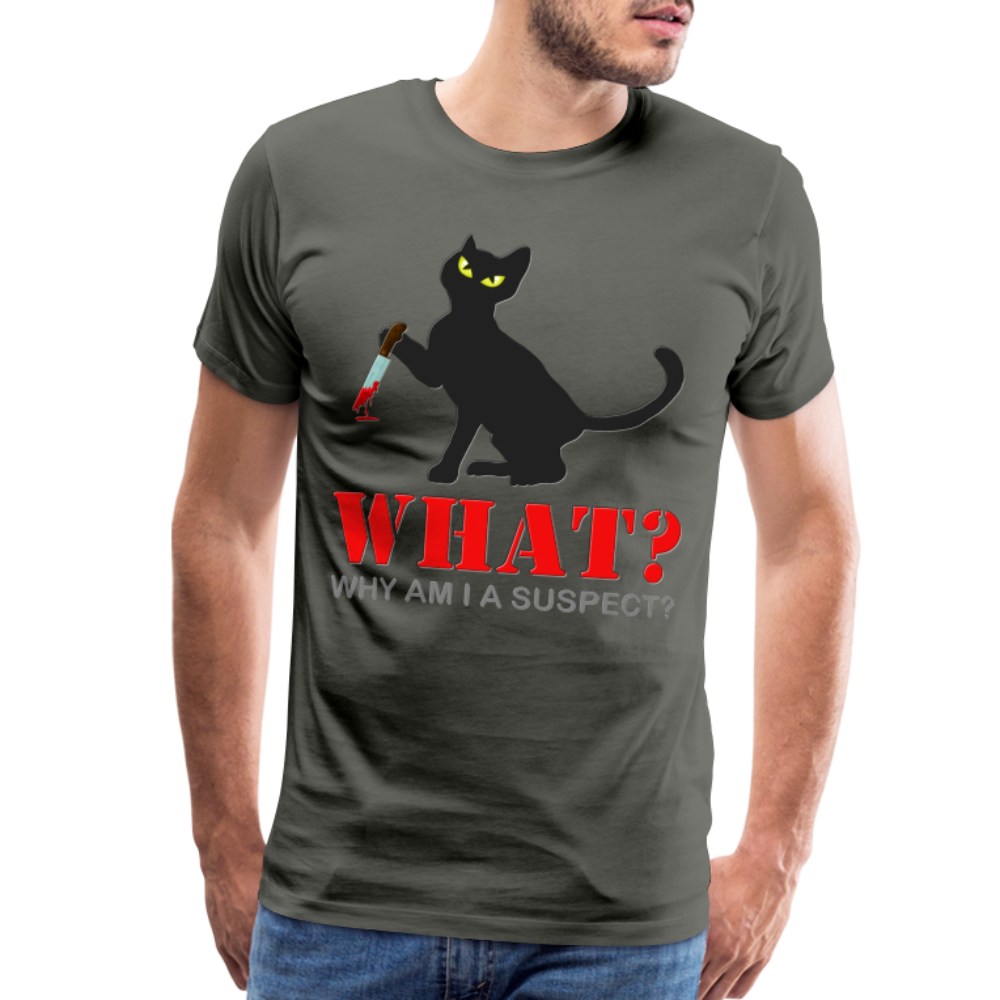 Halloween Cat Shirt, Why Am I A Suspect Shirt, Murderous Cat With Knife T-Shirt, Murderous Cat Shirt, Mens Premium T-Shirt - asphalt gray