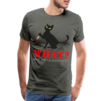 Halloween Cat Shirt, Why Am I A Suspect Shirt, Murderous Cat With Knife T-Shirt, Murderous Cat Shirt, Mens Premium T-Shirt - asphalt gray