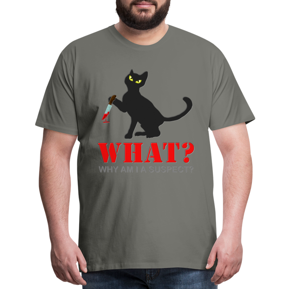 Halloween Cat Shirt, Why Am I A Suspect Shirt, Murderous Cat With Knife T-Shirt, Murderous Cat Shirt, Mens Premium T-Shirt - asphalt gray