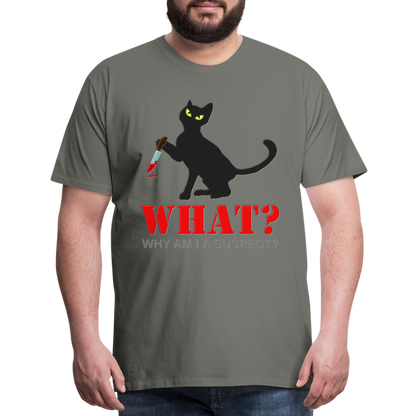 Halloween Cat Shirt, Why Am I A Suspect Shirt, Murderous Cat With Knife T-Shirt, Murderous Cat Shirt, Mens Premium T-Shirt - asphalt gray