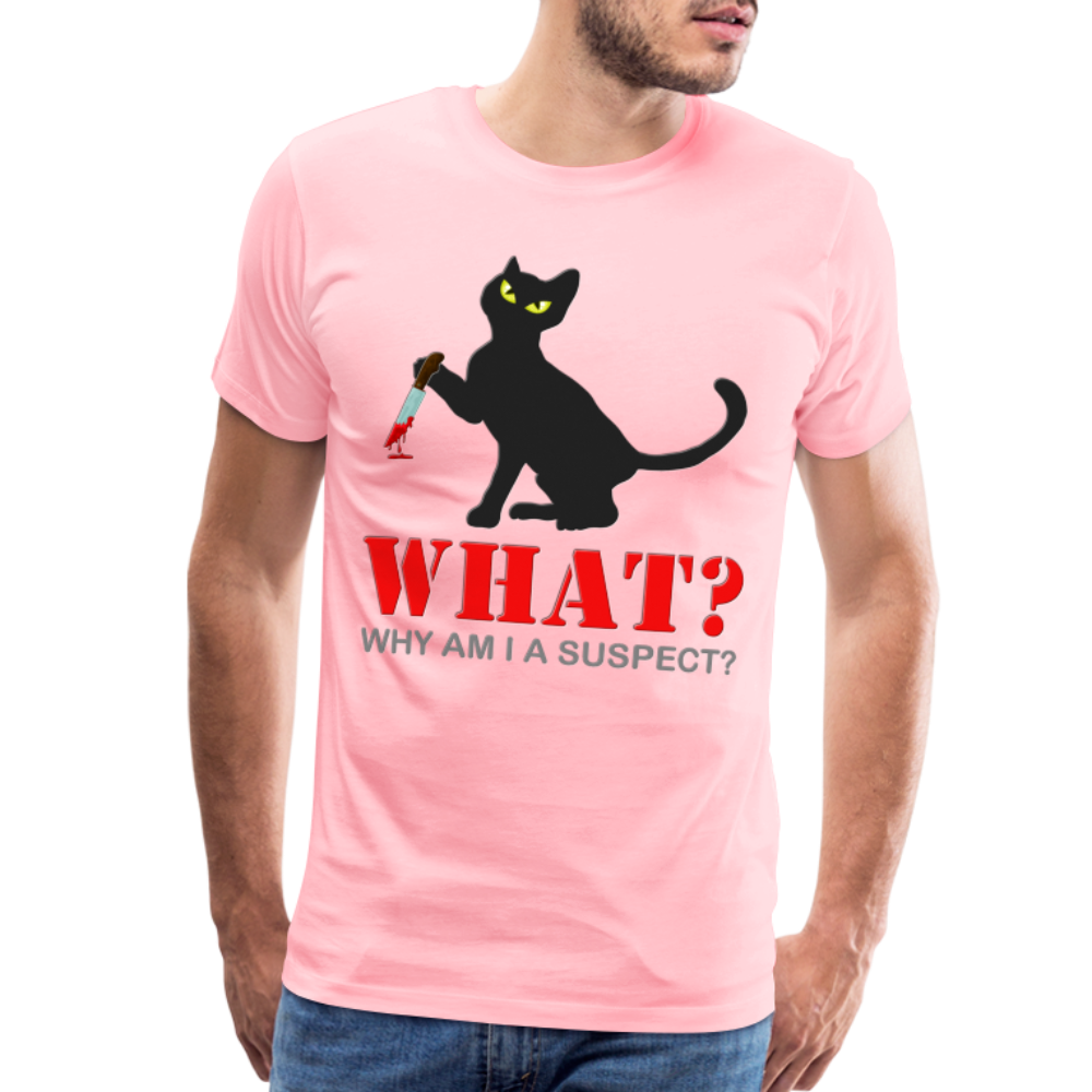 Halloween Cat Shirt, Why Am I A Suspect Shirt, Murderous Cat With Knife T-Shirt, Murderous Cat Shirt, Mens Premium T-Shirt - pink