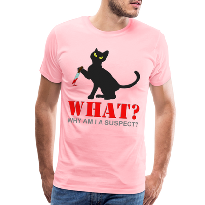 Halloween Cat Shirt, Why Am I A Suspect Shirt, Murderous Cat With Knife T-Shirt, Murderous Cat Shirt, Mens Premium T-Shirt - pink
