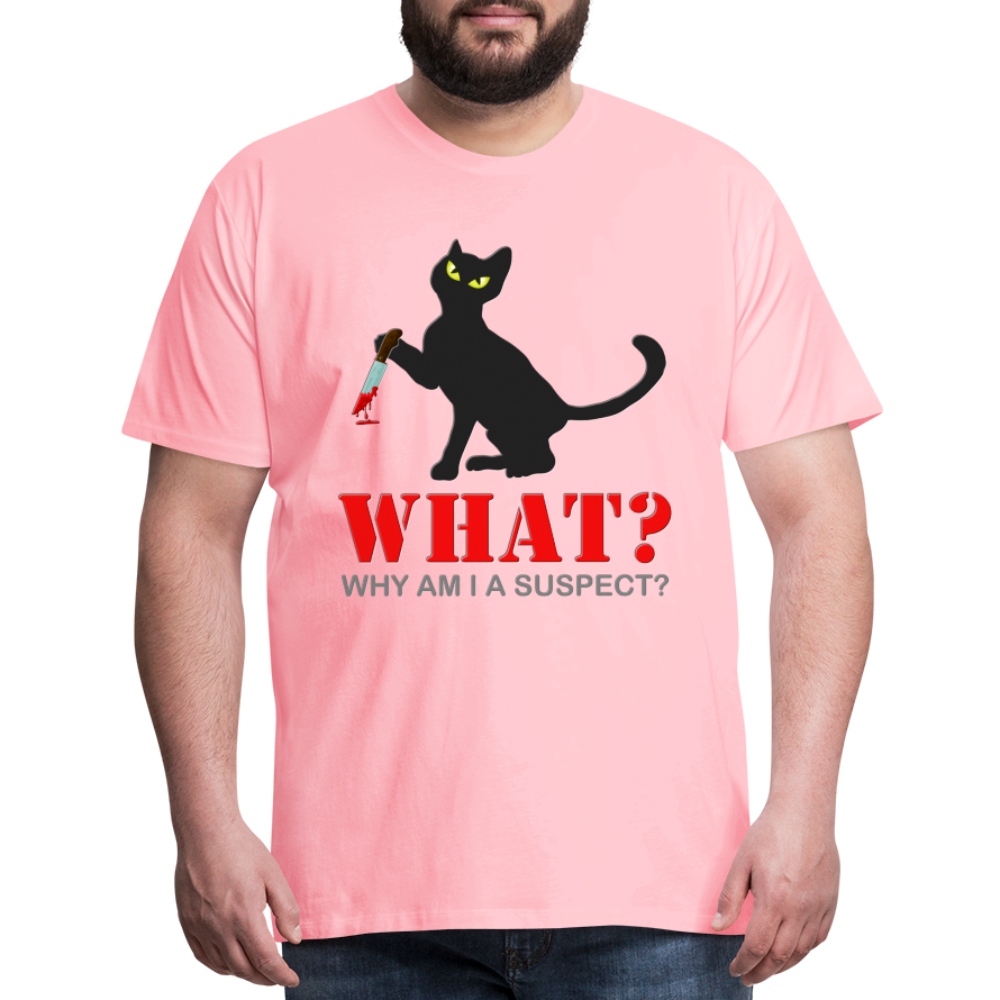 Halloween Cat Shirt, Why Am I A Suspect Shirt, Murderous Cat With Knife T-Shirt, Murderous Cat Shirt, Mens Premium T-Shirt - pink