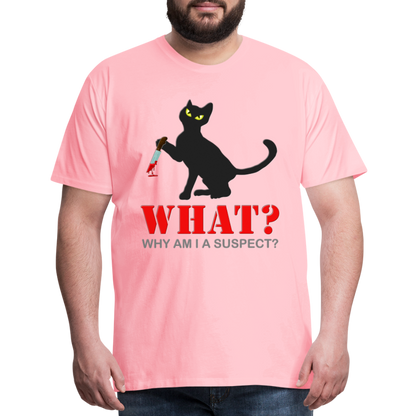 Halloween Cat Shirt, Why Am I A Suspect Shirt, Murderous Cat With Knife T-Shirt, Murderous Cat Shirt, Mens Premium T-Shirt - pink