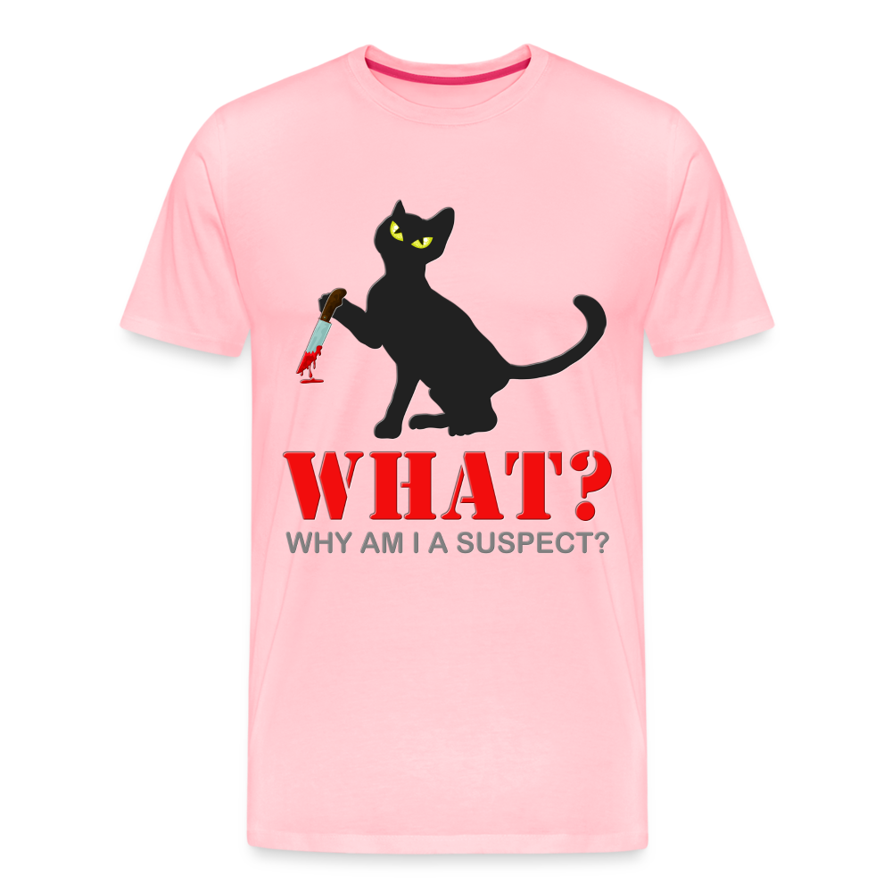 Halloween Cat Shirt, Why Am I A Suspect Shirt, Murderous Cat With Knife T-Shirt, Murderous Cat Shirt, Mens Premium T-Shirt - pink